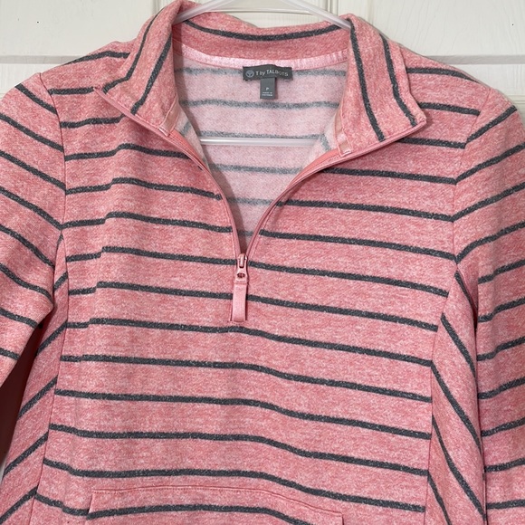 Talbots Pink & Gray Stripes Long Sleeve Zipper Top Size P - Picture 3 of 8